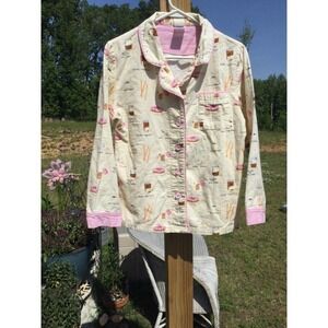 Munki Munki small flannel pajama top pjs sleepware coffee donut cream pink